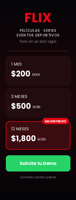 Flix - Películas, series y eventos deportivos, solicita tu demo por WhatsApp